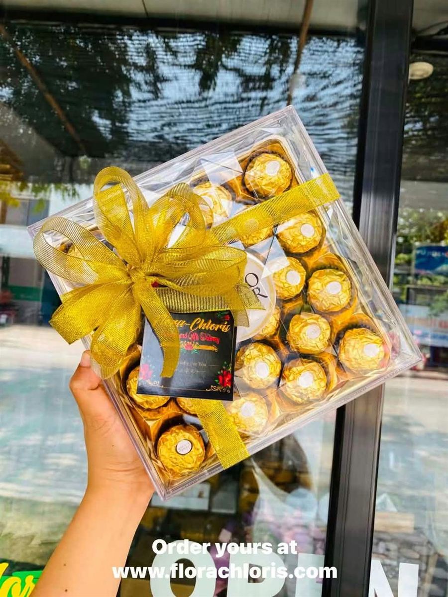 Ferrero chocolate gift box with gold ribbon – Flora Chloris Gifts General Santos City